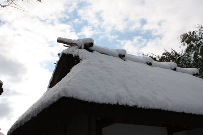 茅葺き屋根の雪