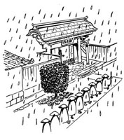 雨の日の托鉢